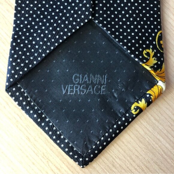 Vintage Gianni Versace 100% Silk Baroque Filigree Navy & Gold Tie - Picture 6 of 10